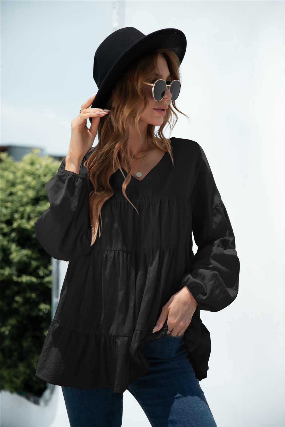 Blusa de transición fruncida con escote en V