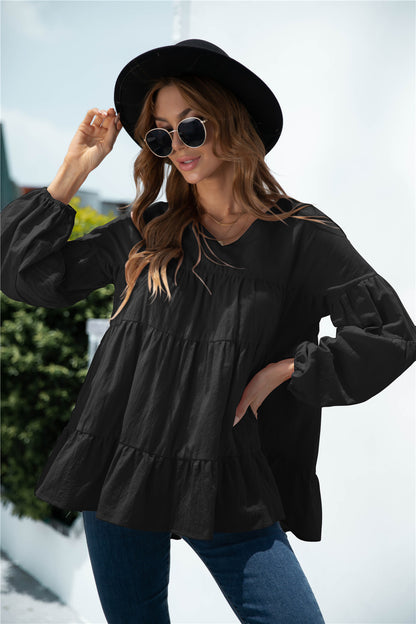Blusa de transición fruncida con escote en V
