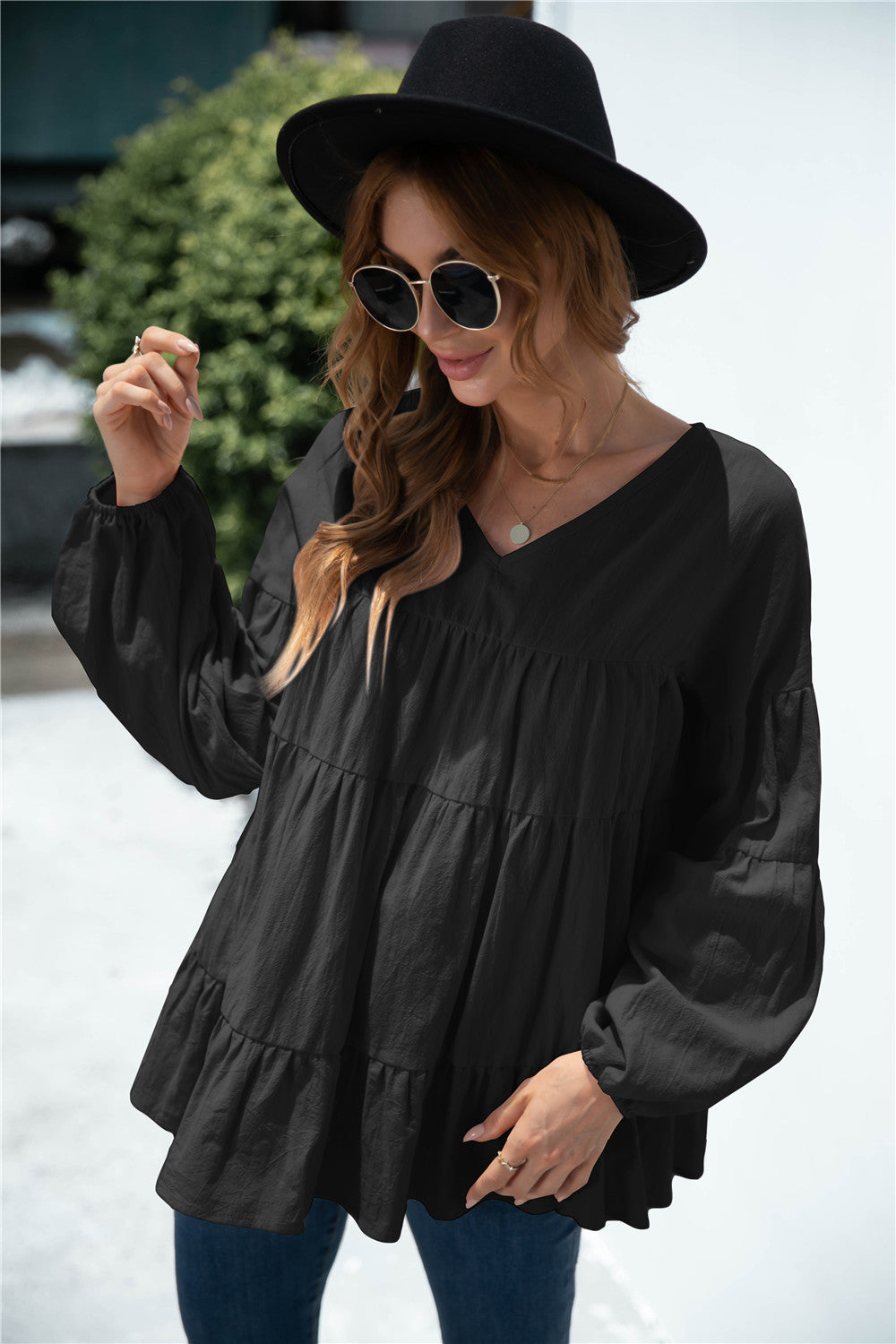 Blusa de transición fruncida con escote en V