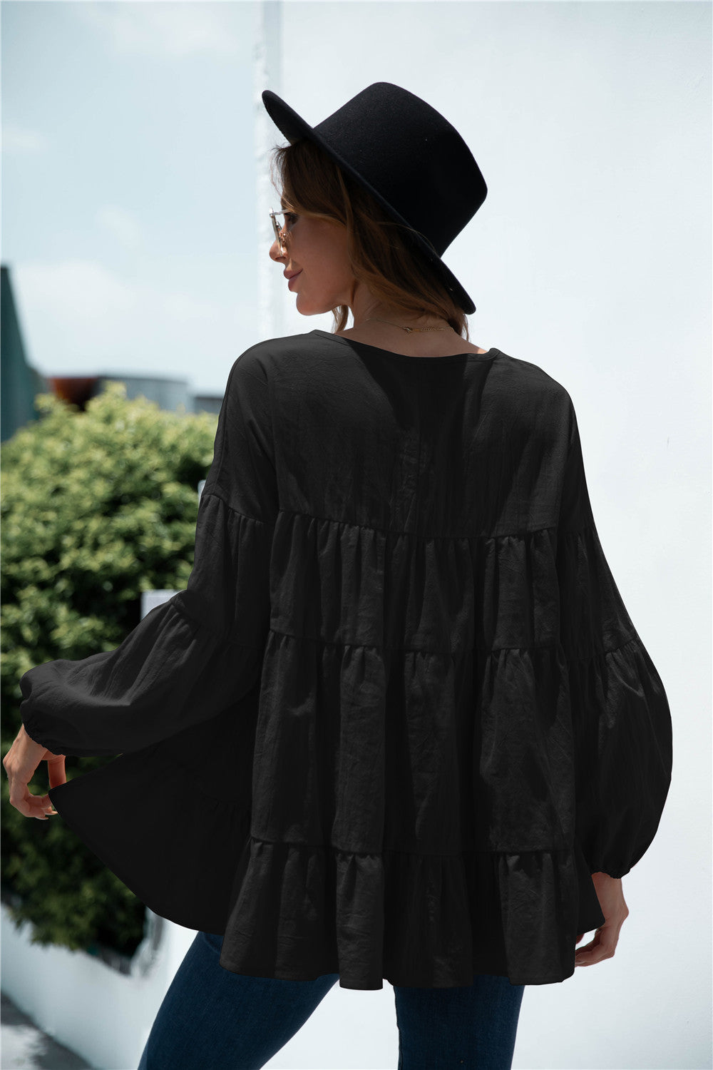 Blusa de transición fruncida con escote en V