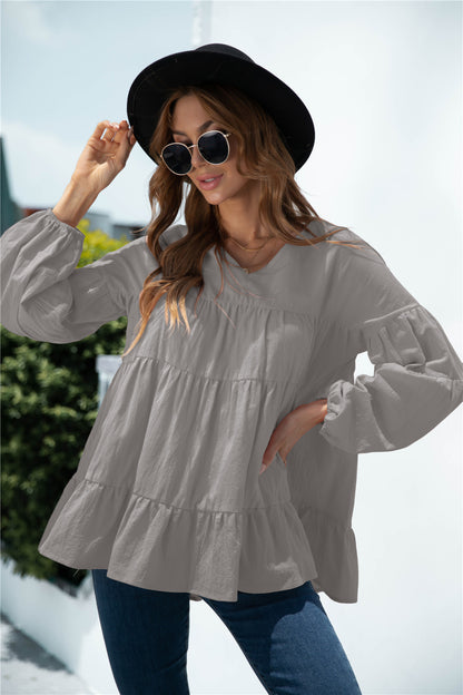 Blusa de transición fruncida con escote en V
