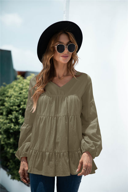 Blusa de transición fruncida con escote en V