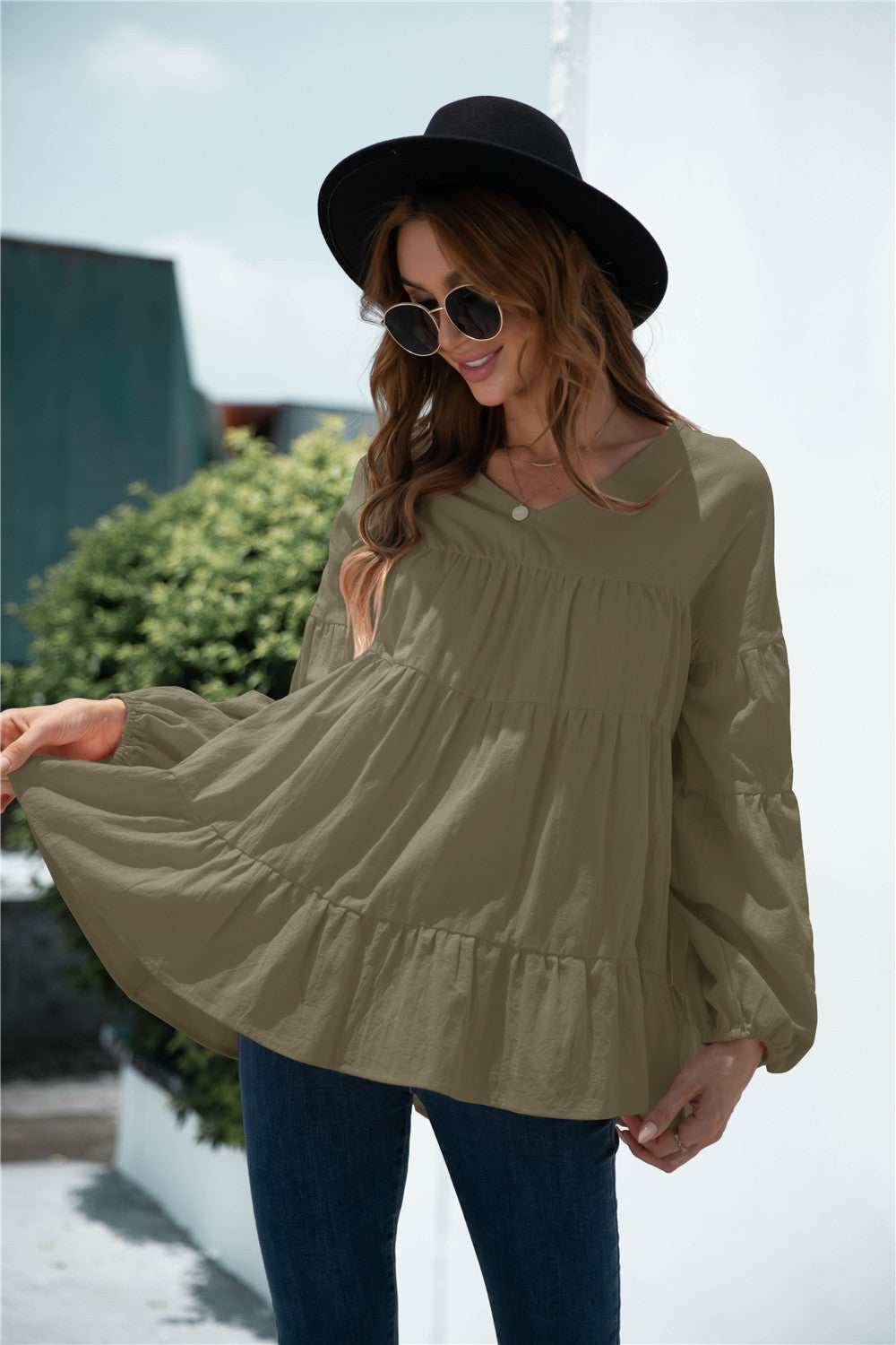 Blusa de transición fruncida con escote en V