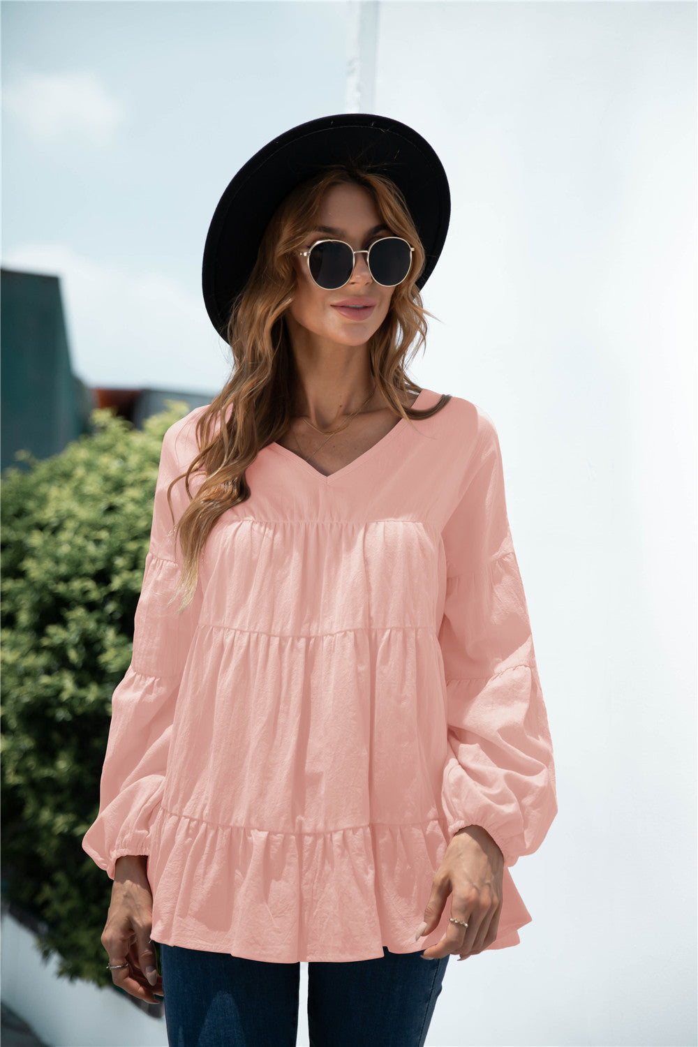 Blusa de transición fruncida con escote en V