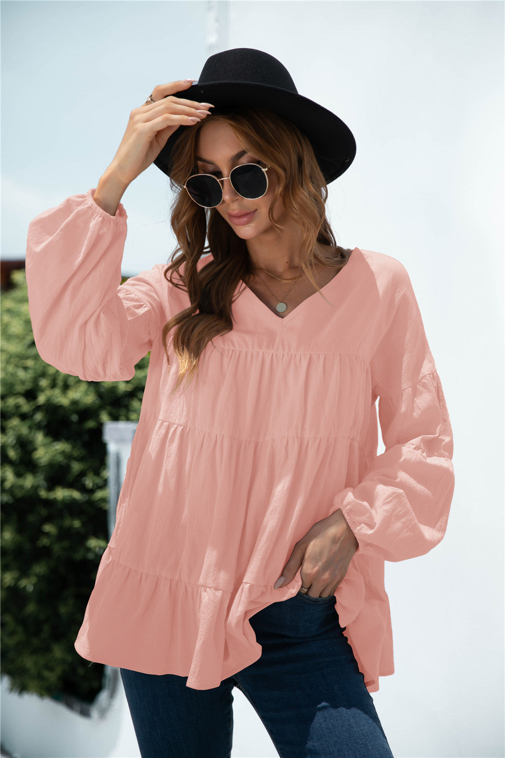 Blusa de transición fruncida con escote en V