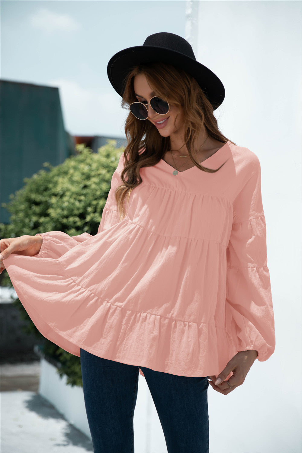 Blusa de transición fruncida con escote en V