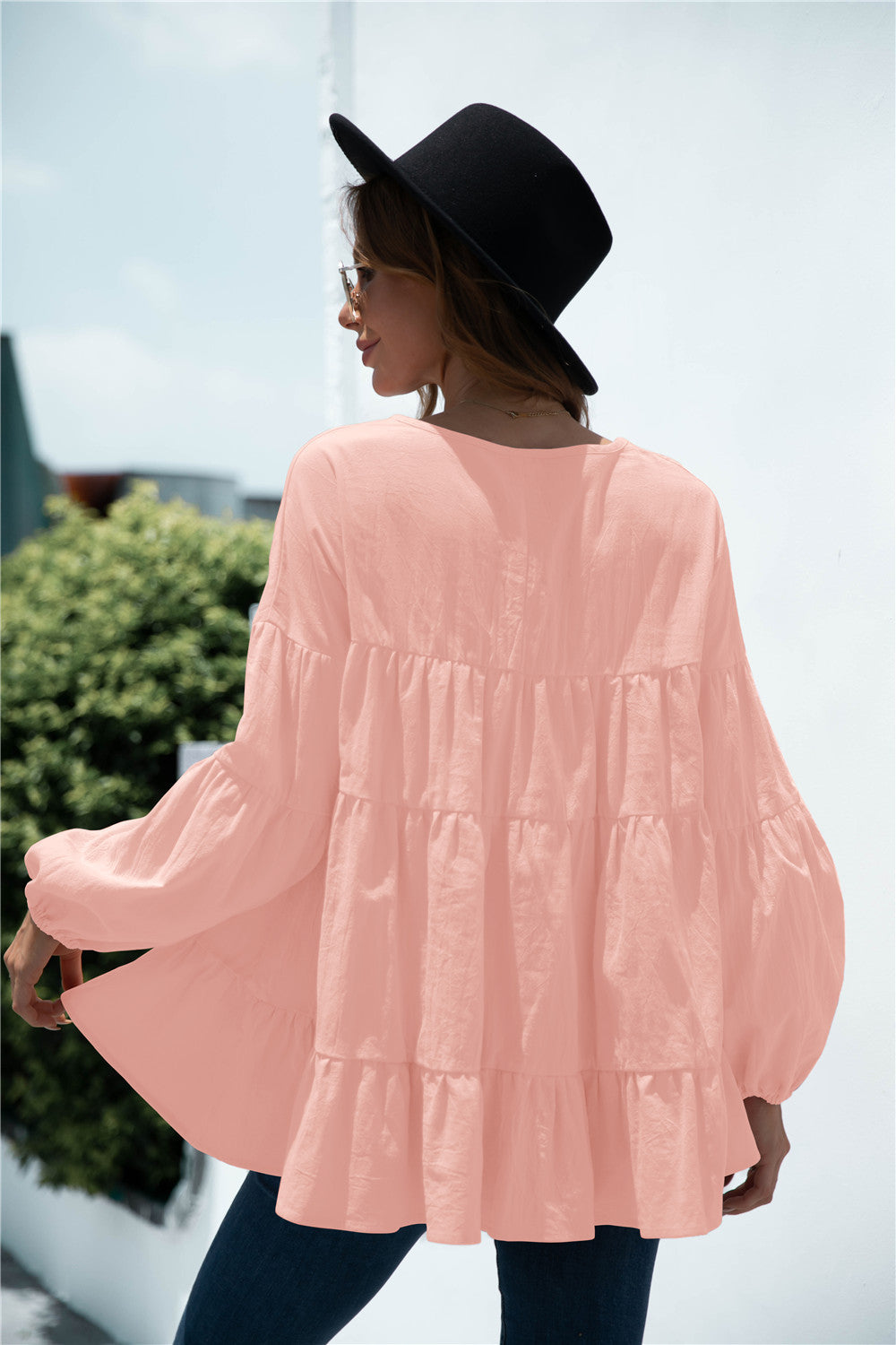Blusa de transición fruncida con escote en V