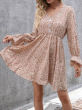Mixed Dot Print Button Swing Dress