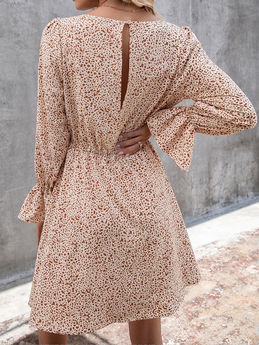 Mixed Dot Print Button Swing Dress