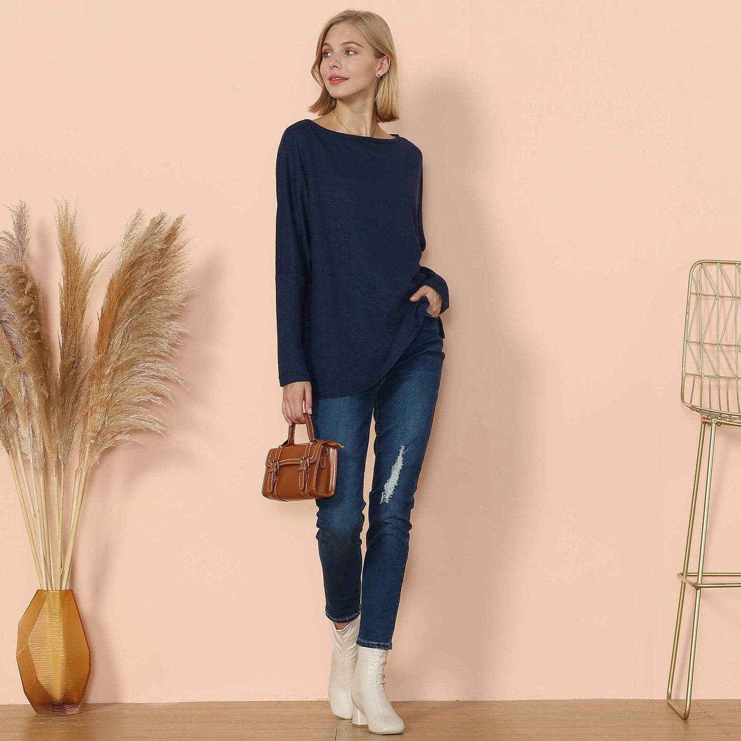 Waffle Knit Off Shoulder Oversized Sweater