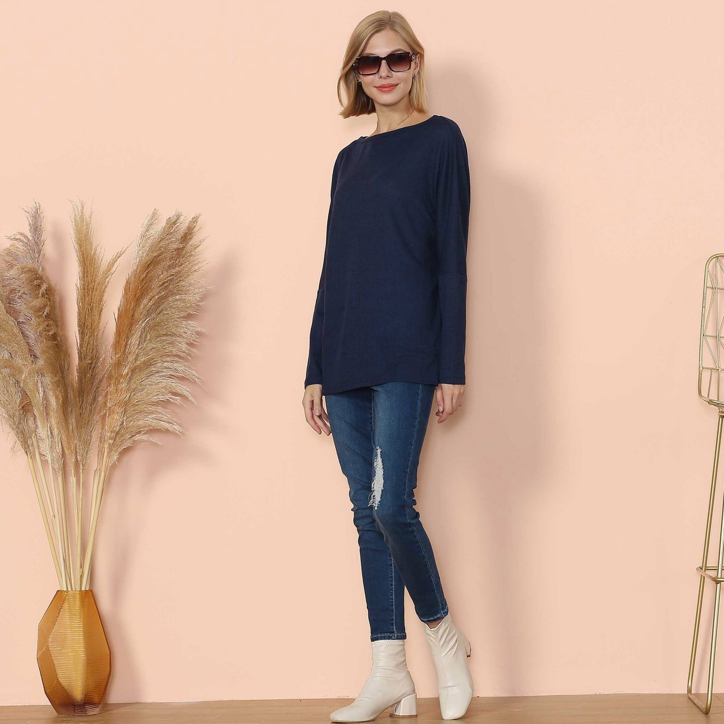 Waffle Knit Off Shoulder Oversized Sweater