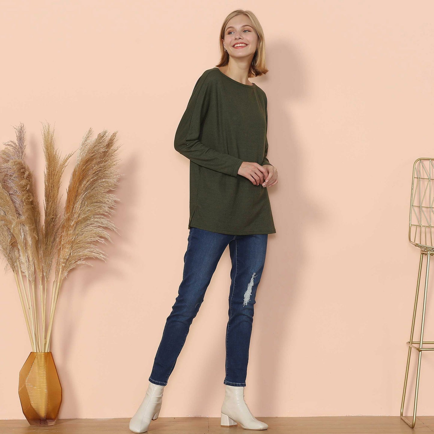 Waffle Knit Off Shoulder Oversized Sweater