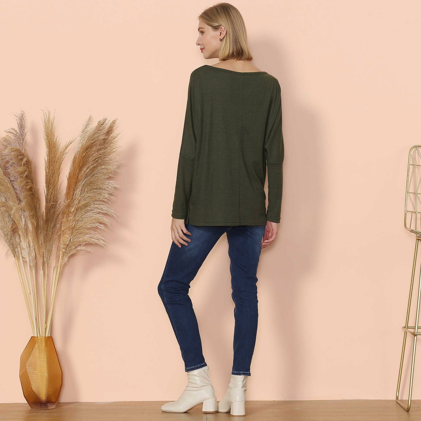 Waffle Knit Off Shoulder Oversized Sweater