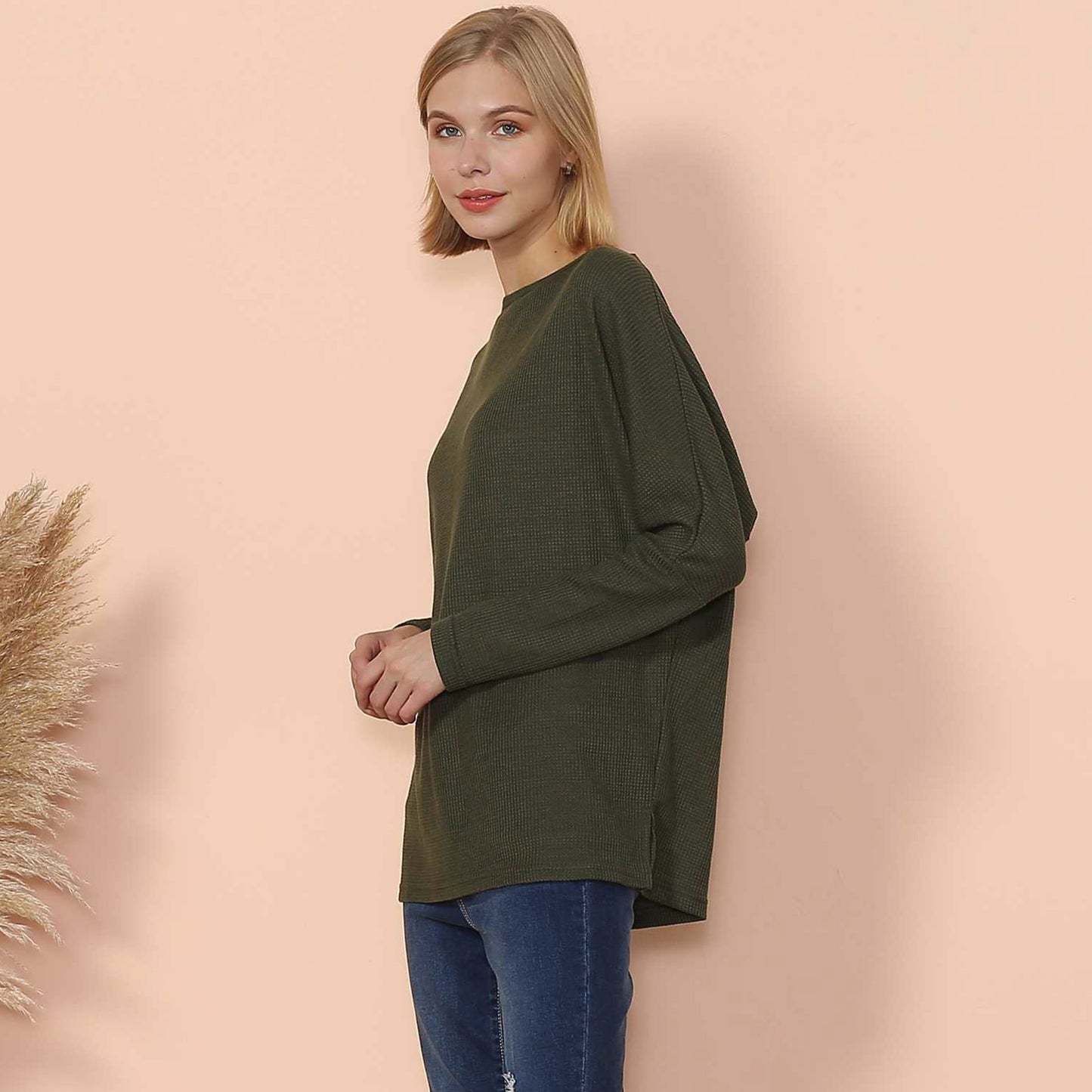 Waffle Knit Off Shoulder Oversized Sweater