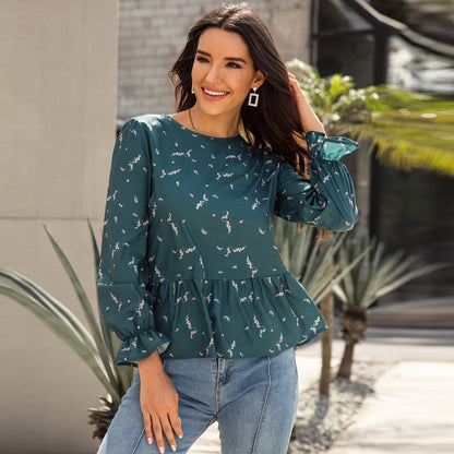 Blusa de manga larga con volantes y estampado floral