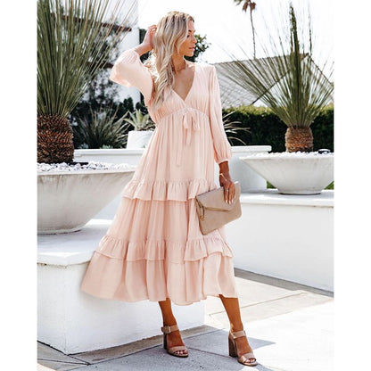 Vestido túnica midi fluido con volantes