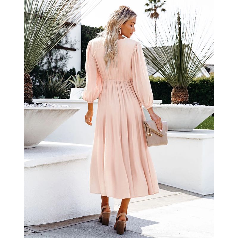 long sleeve mini flowy dress Flowy Ruffle Tiered Tunic Midi Dress V Neck Line Long Sleeve for Women –  Anna-Kaci