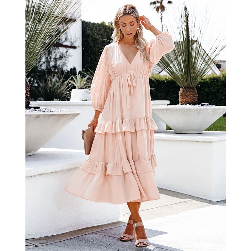Vestido túnica midi fluido con volantes