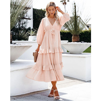 Vestido túnica midi fluido con volantes