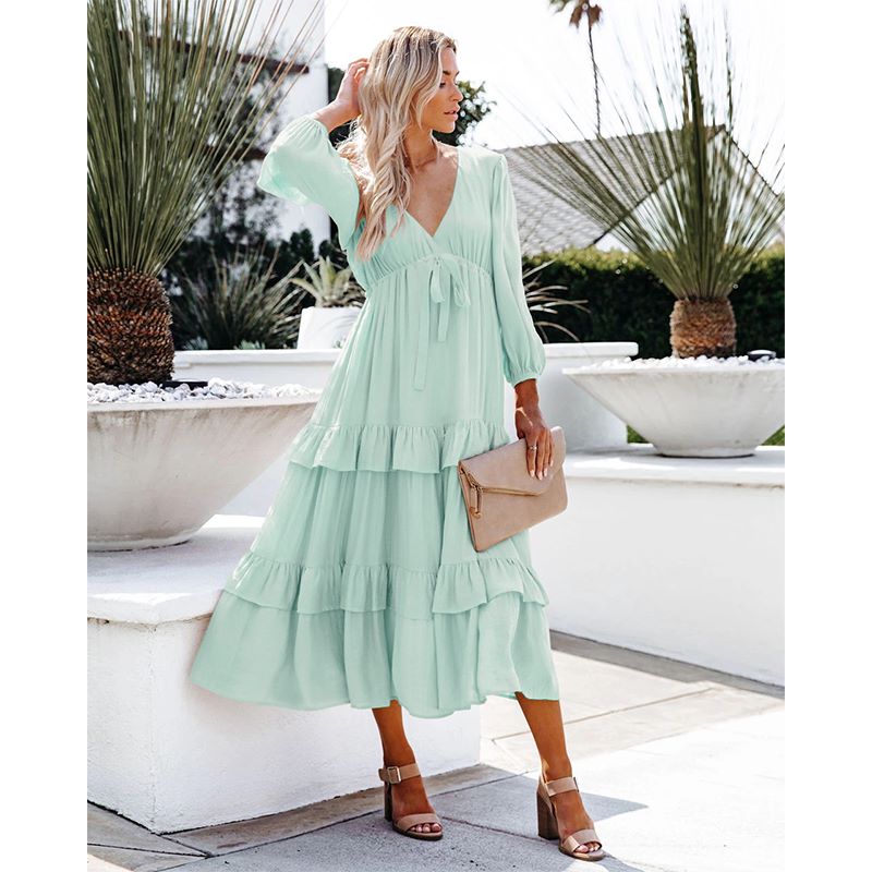 Vestido túnica midi fluido con volantes