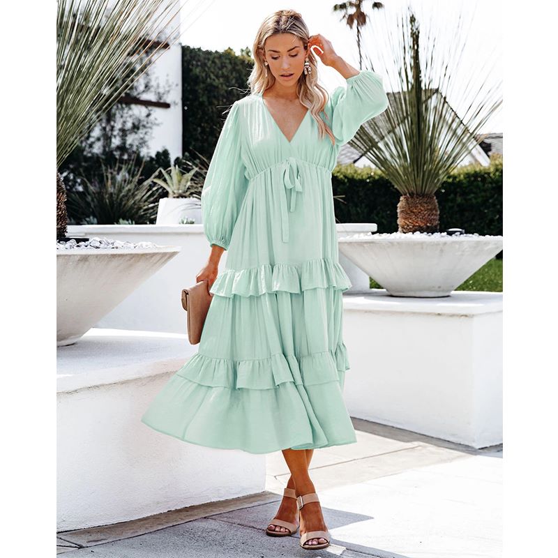 Vestido túnica midi fluido con volantes