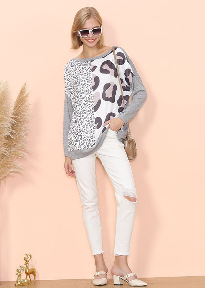 Camiseta de manga larga doble de lujo con estampado de leopardo