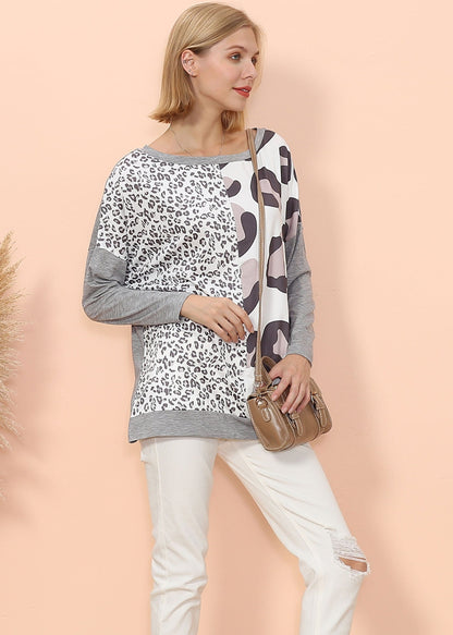 Camiseta de manga larga doble de lujo con estampado de leopardo