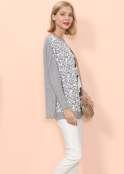 Camiseta de manga larga doble de lujo con estampado de leopardo