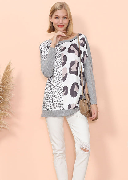 Camiseta de manga larga doble de lujo con estampado de leopardo