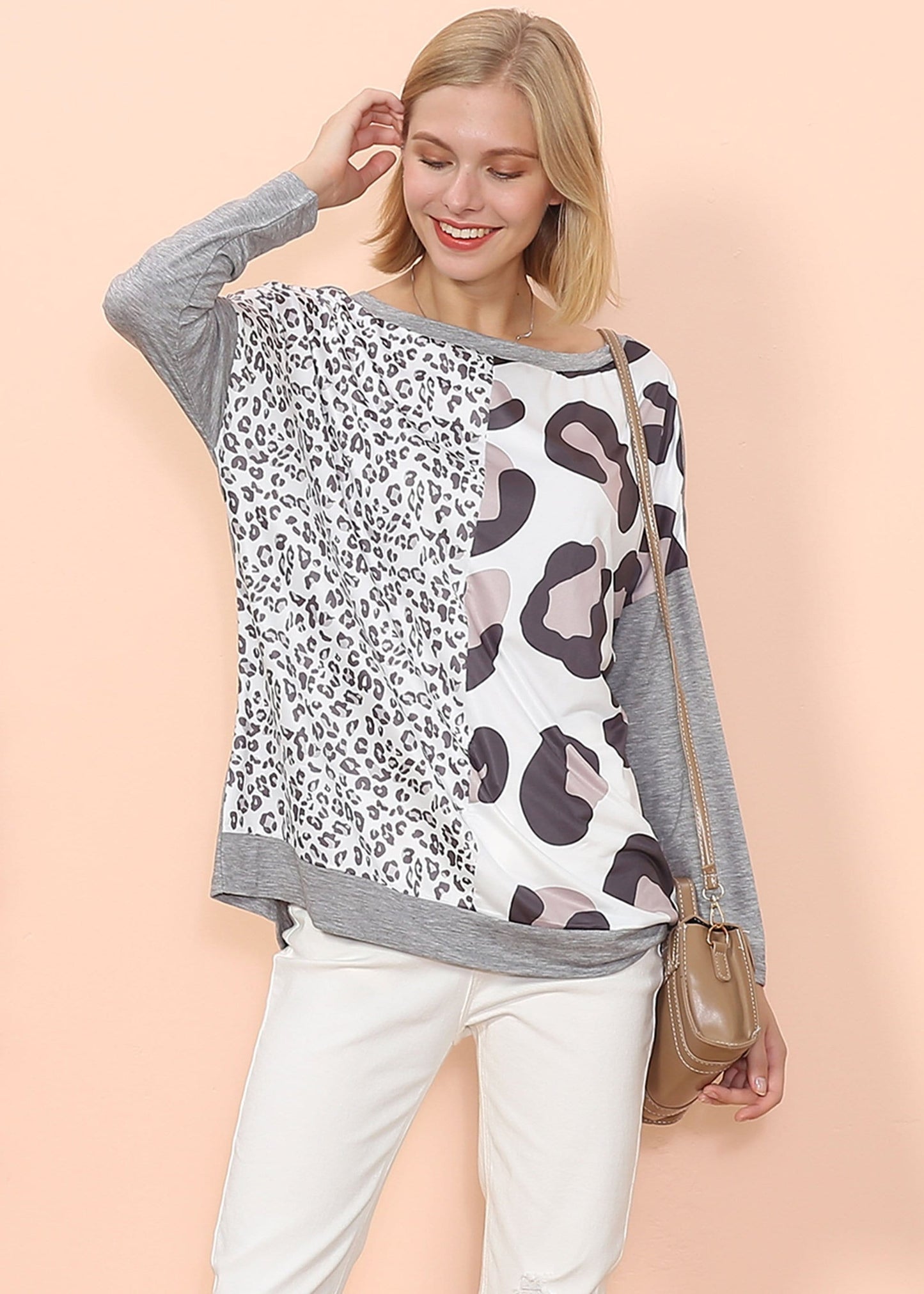 Camiseta de manga larga doble de lujo con estampado de leopardo