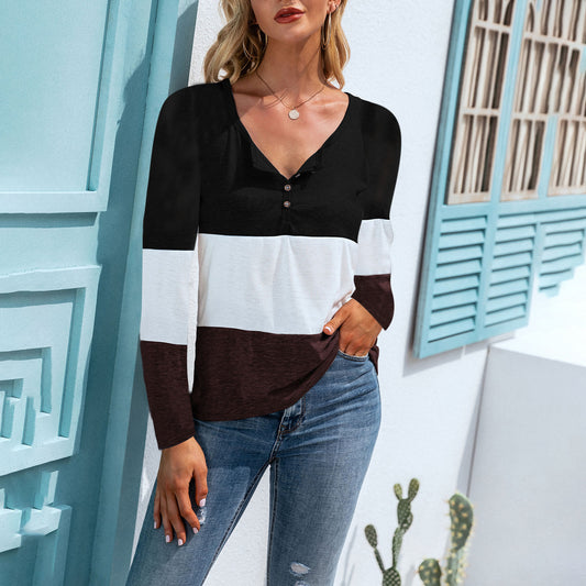 Blusa con escote en V y botones con bloques de color
