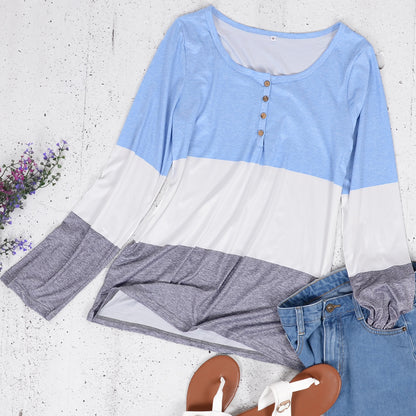 Blusa con escote en V y botones con bloques de color