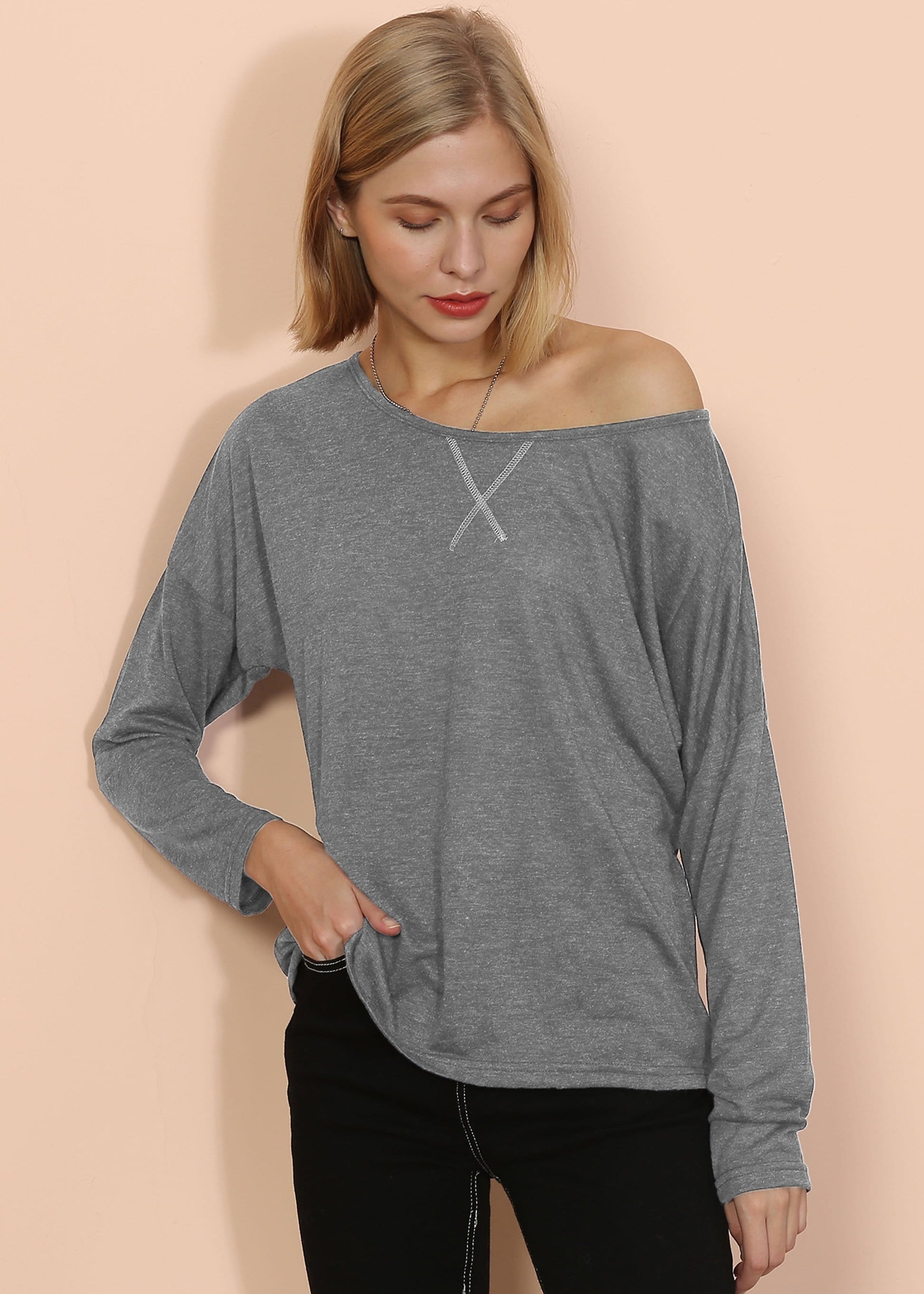 Blusa de manga larga con cuello barco de lujo