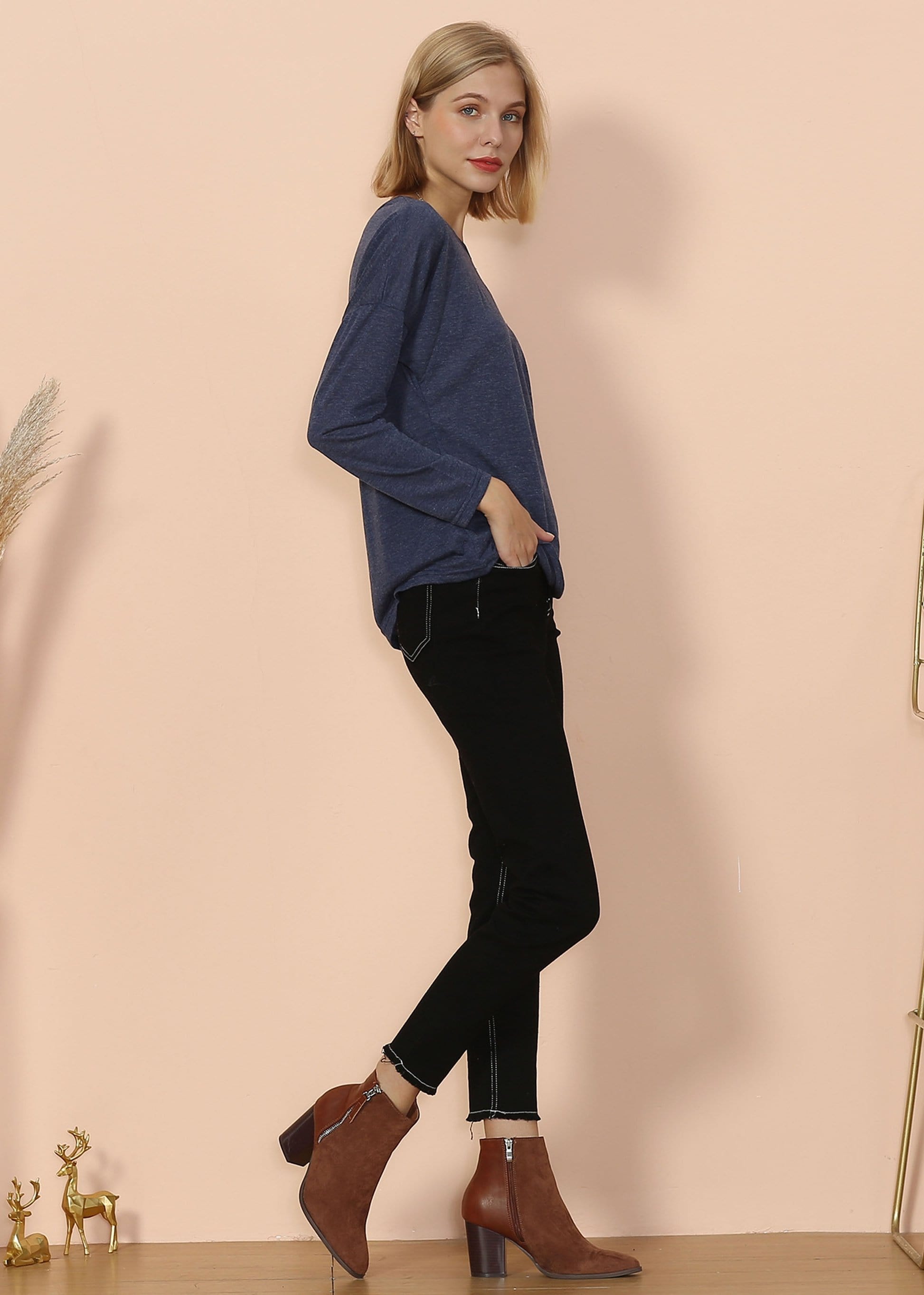 Blusa de manga larga con cuello barco de lujo
