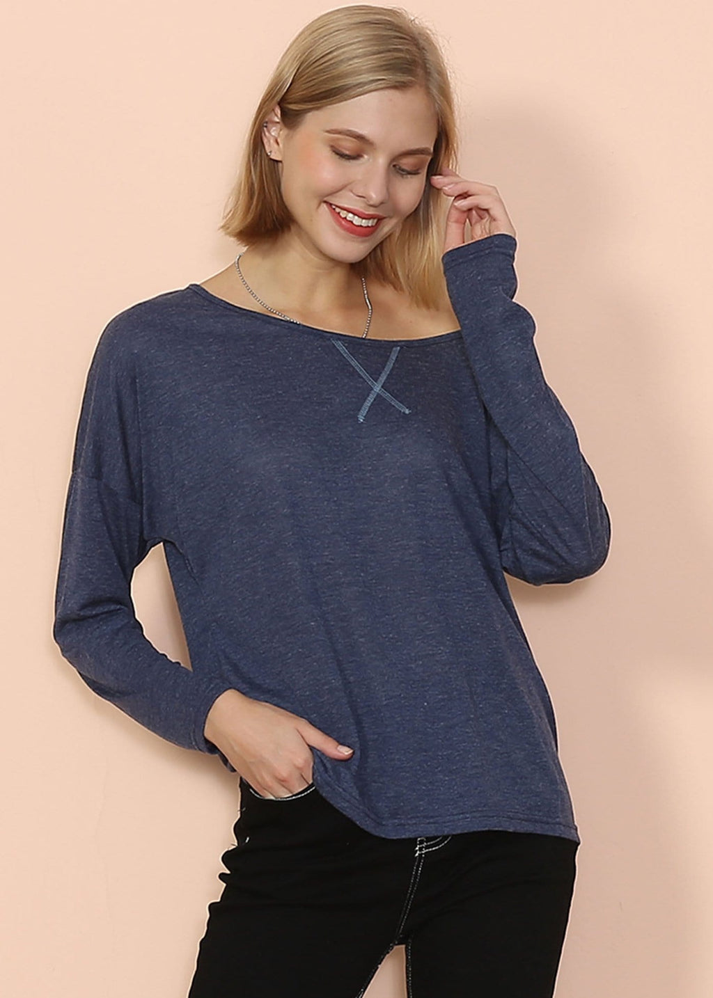 Blusa de manga larga con cuello barco de lujo