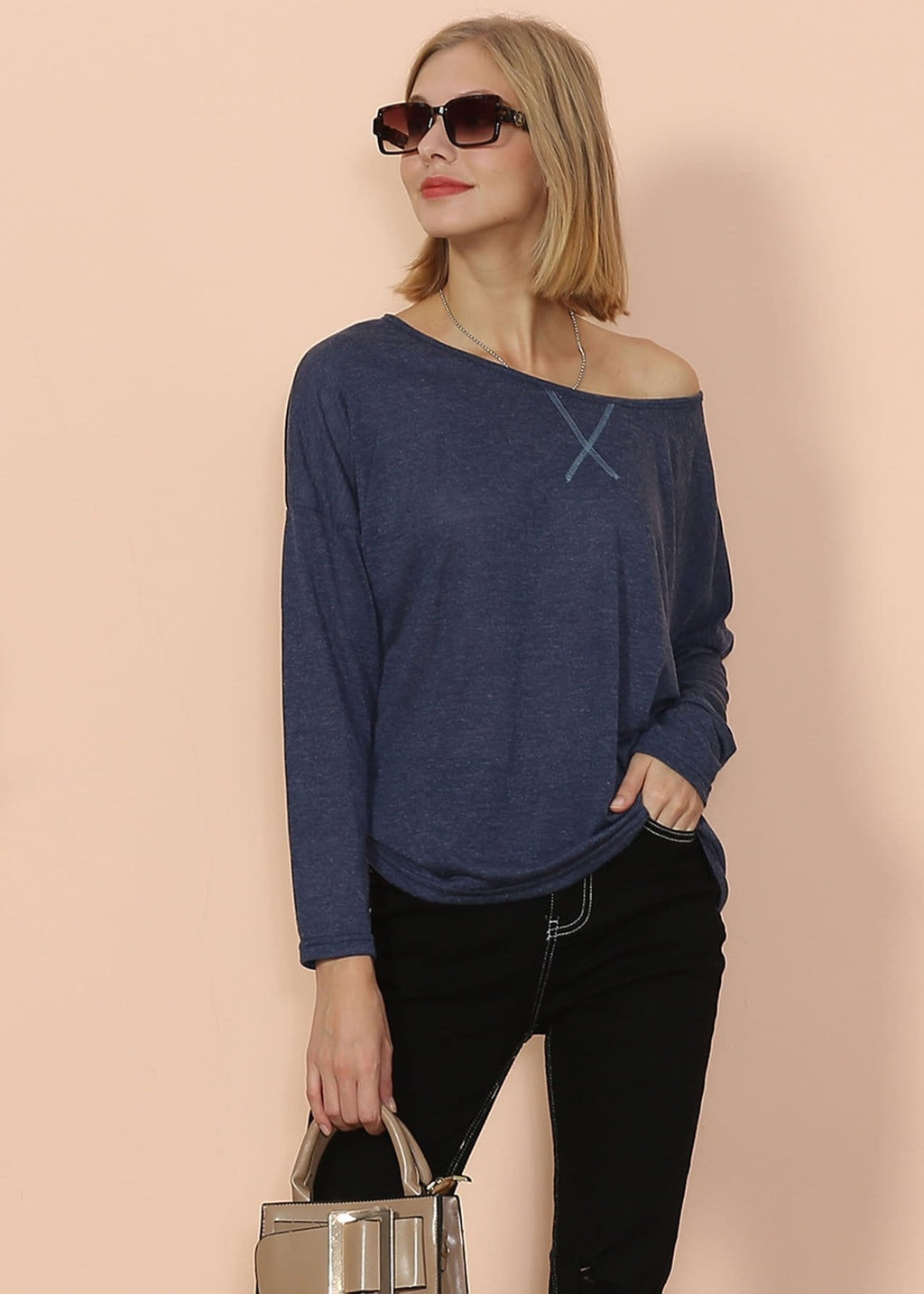 Blusa de manga larga con cuello barco de lujo
