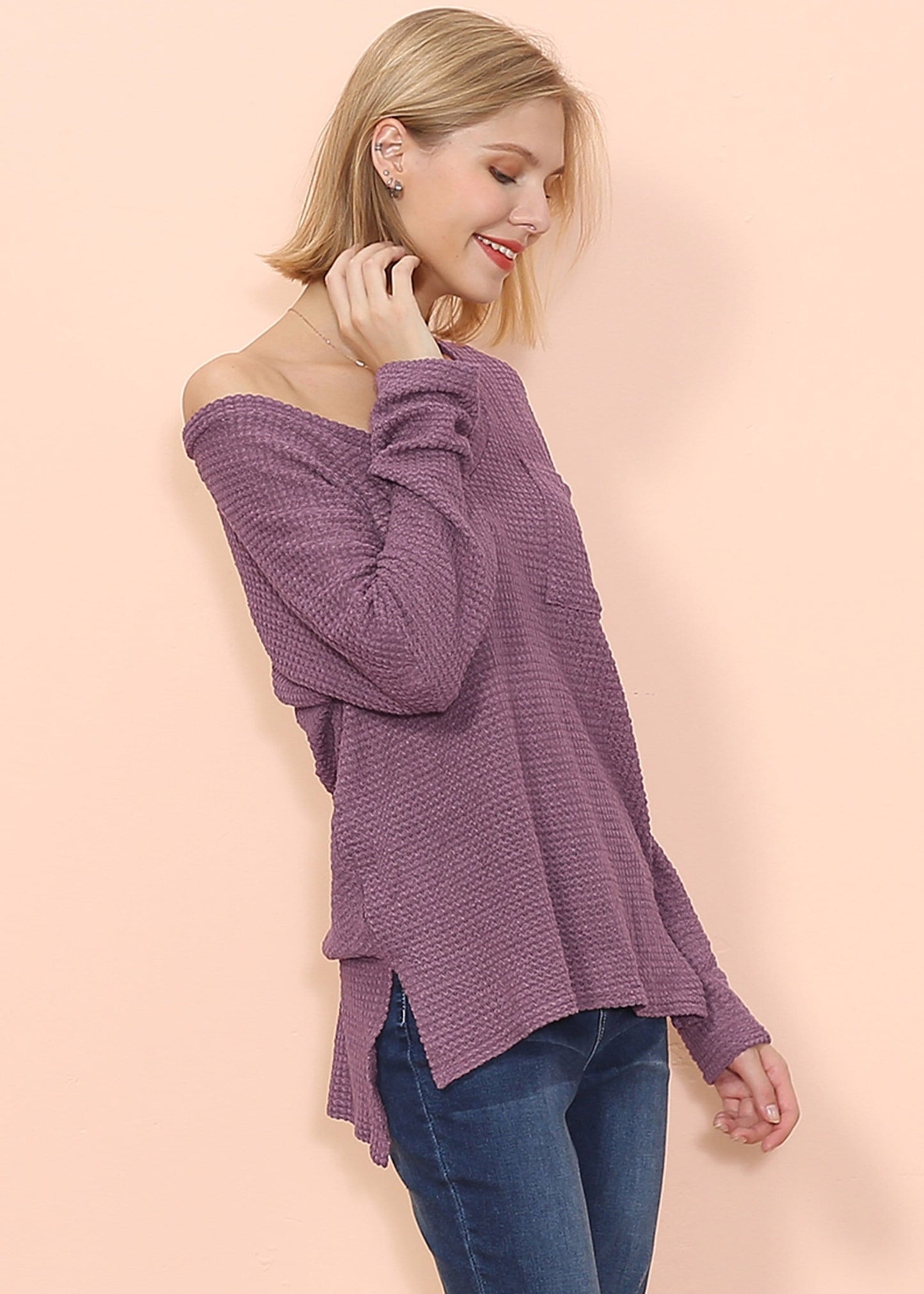 Jersey de manga larga con bolsillo y tejido de gofre