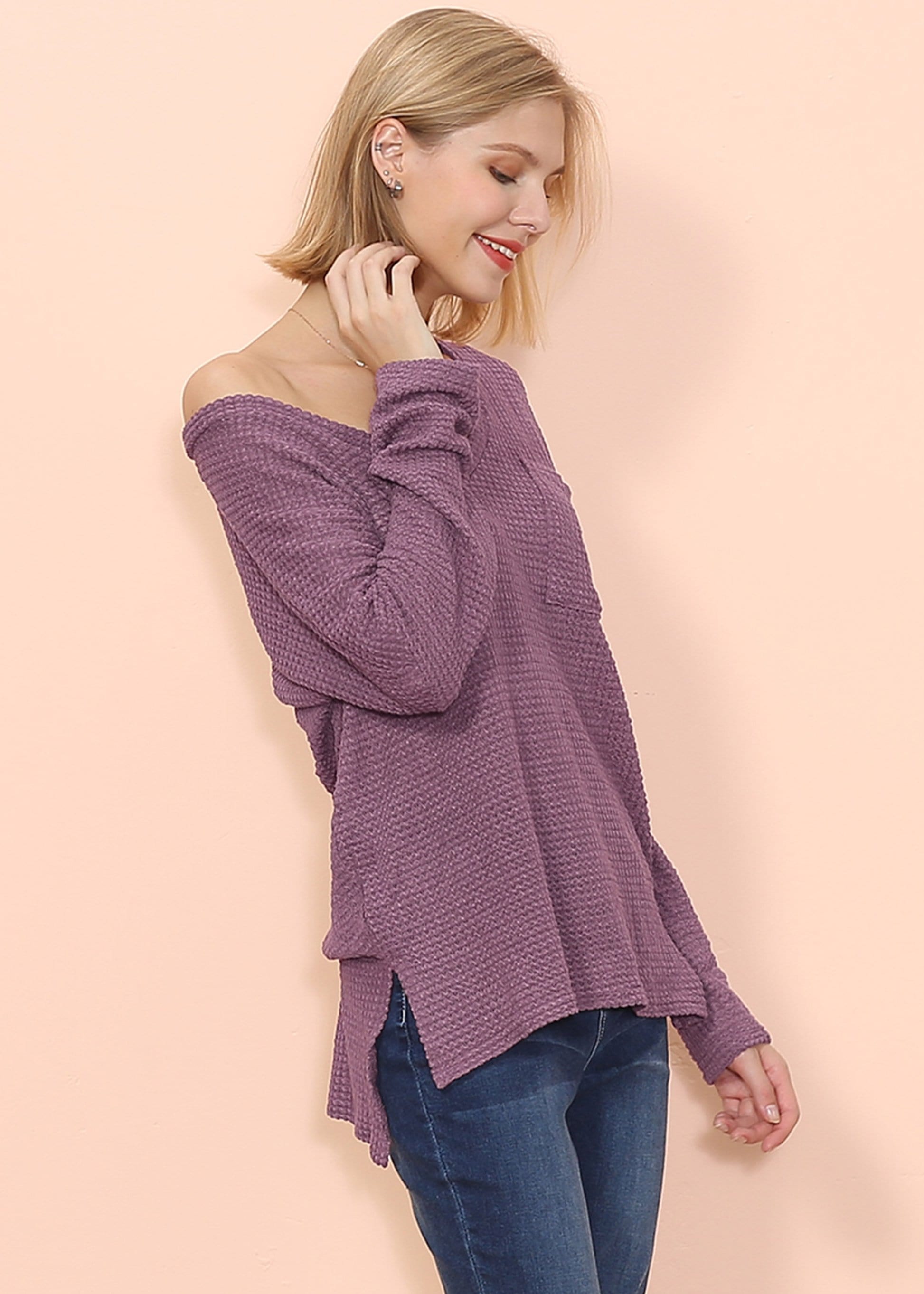 Jersey de manga larga con bolsillo y tejido de gofre