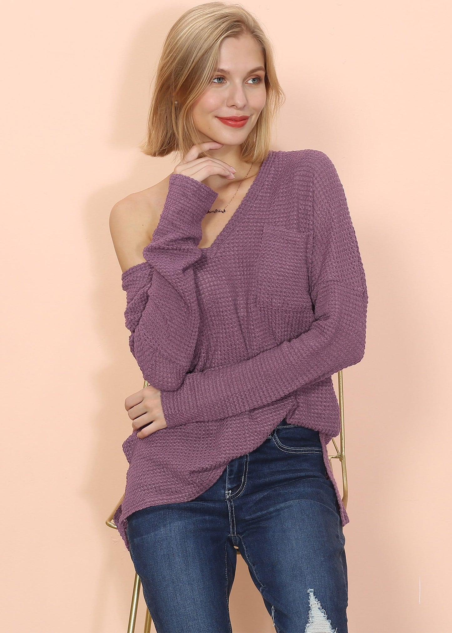 Jersey de manga larga con bolsillo y tejido de gofre