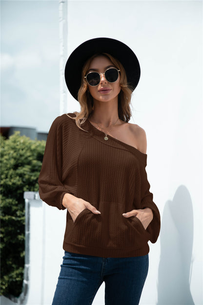 One Shoulder Waffle Knit Sweater