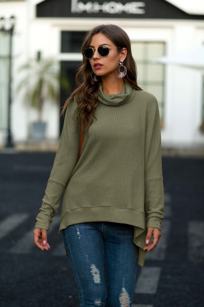 Cowl Neck Waffle Knit Sweater