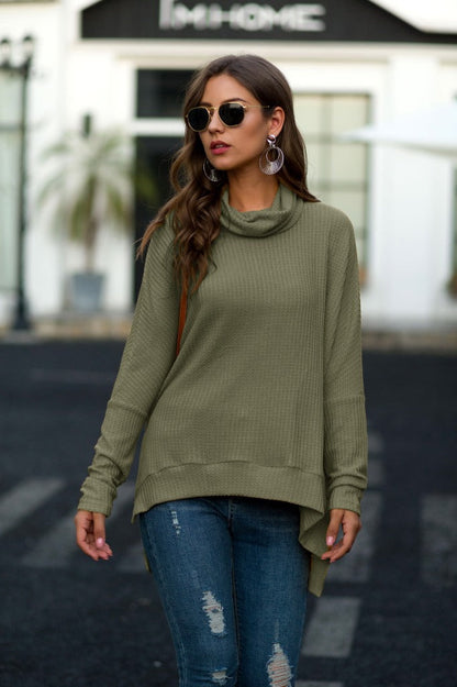 Cowl Neck Waffle Knit Sweater