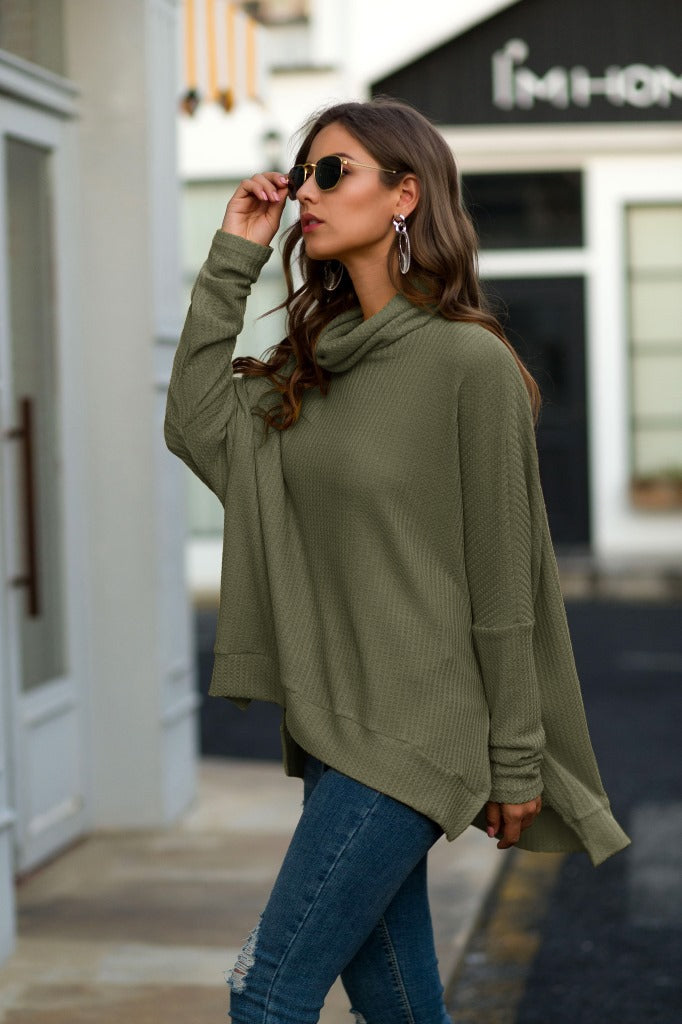 Cowl Neck Waffle Knit Sweater