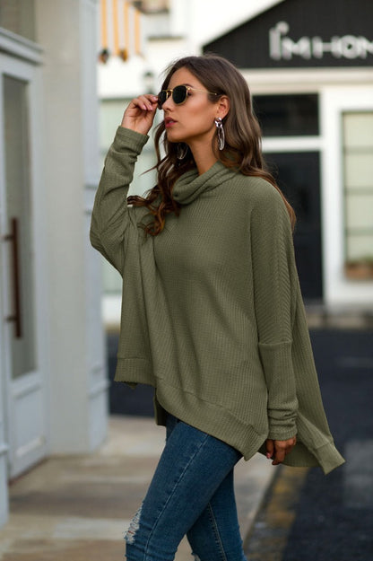 Cowl Neck Waffle Knit Sweater