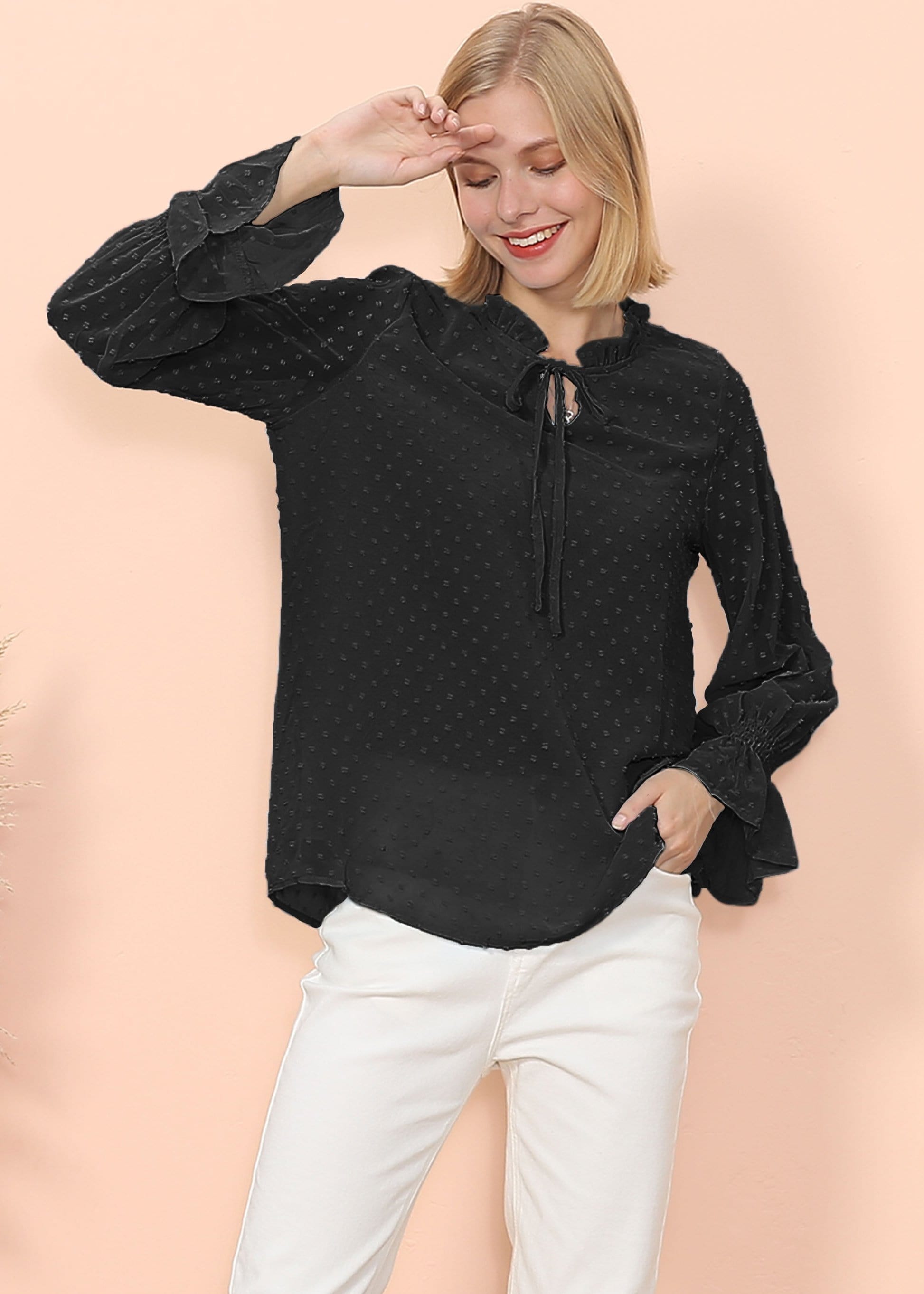 Blusa tipo suéter de manga larga con lunares y clip