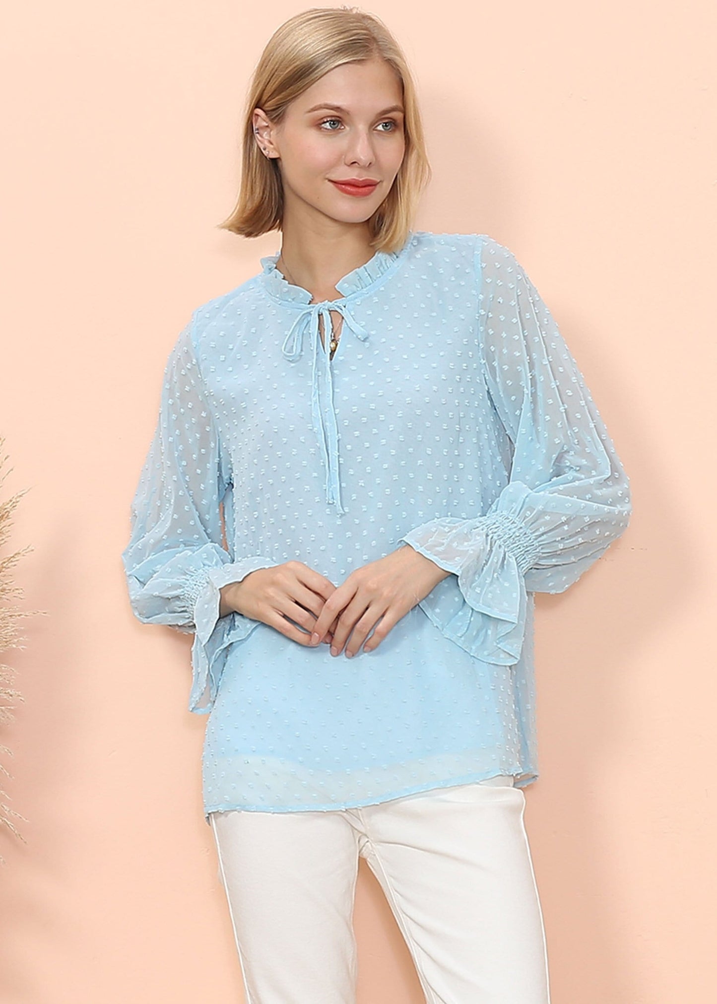 Clip Dot Long Sleeve Sweater Blouse
