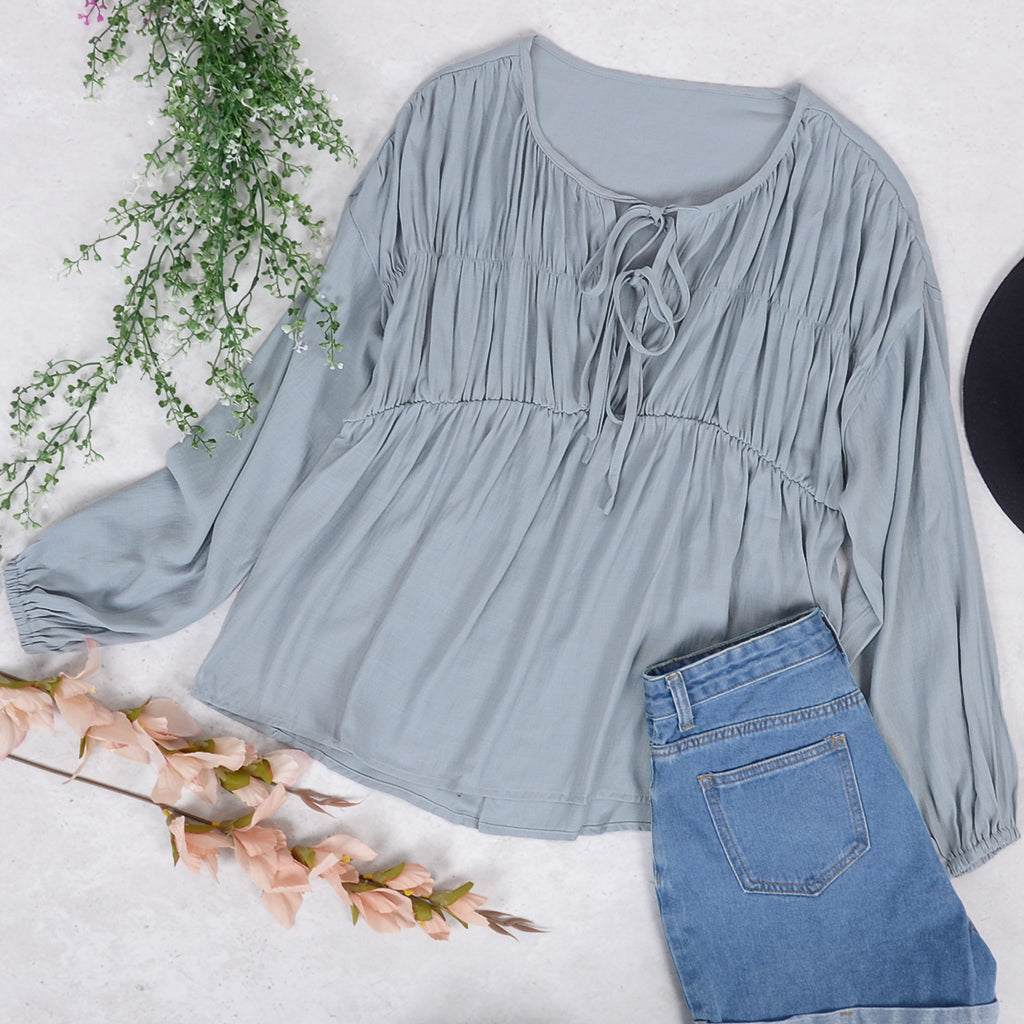 Ruffle Tied String Long Sleeve Blouse