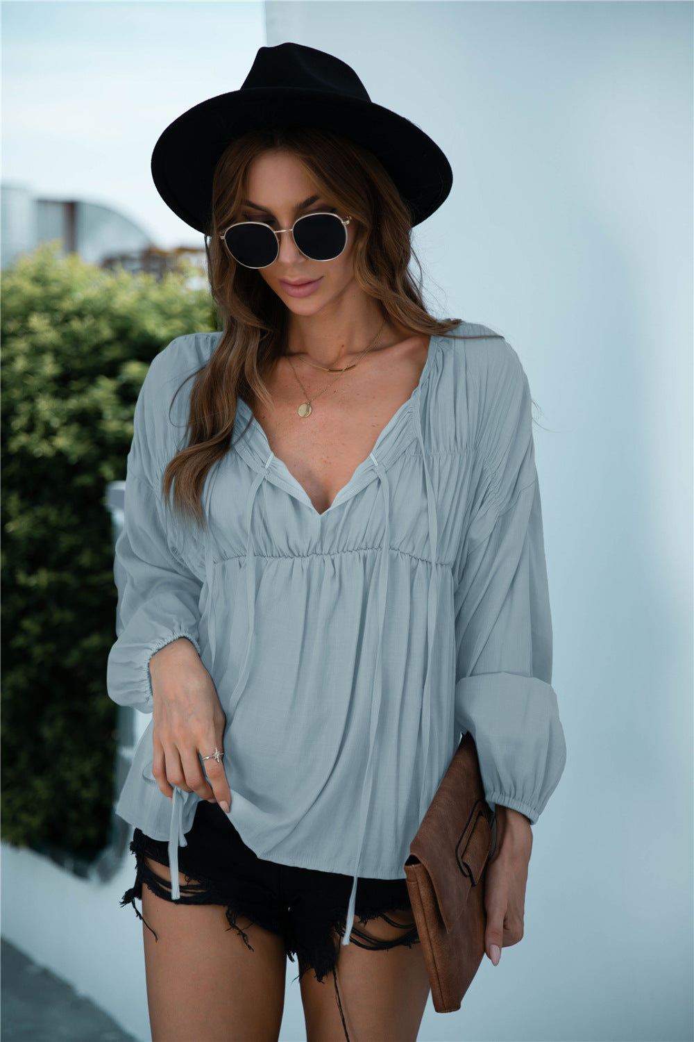 Ruffle Tied String Long Sleeve Blouse