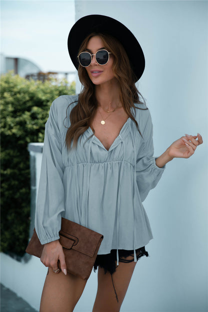 Ruffle Tied String Long Sleeve Blouse