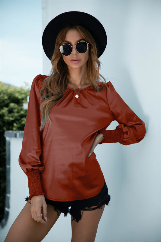 Blusa de manga larga con puños fruncidos Lux